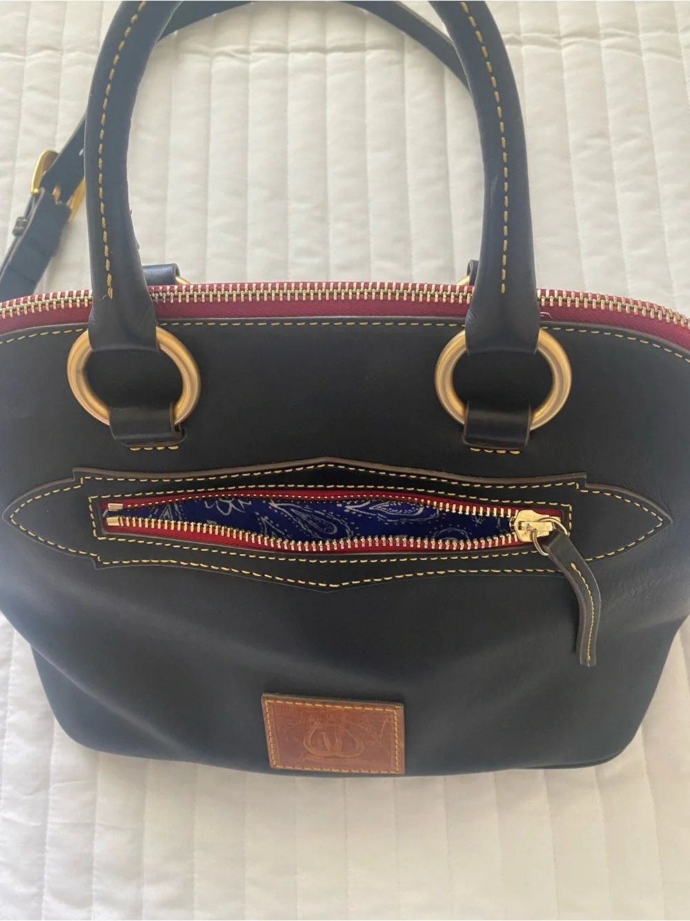 Dooney and Bourke Western Double Horseshoe Black Leather Domed Satchel